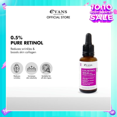 EVANS 0.5% Retinol Serum With Vitamin E & Jojoba Oil (For Anti-Aging, Reduces Wrinkles & Firms Skin) 30ml