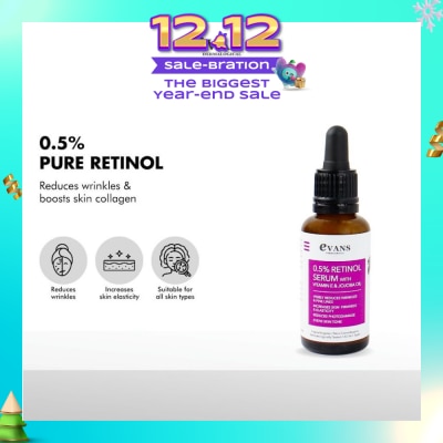 EVANS 0.5% Retinol Serum With Vitamin E & Jojoba Oil (For Anti-Aging, Reduces Wrinkles & Firms Skin) 30ml