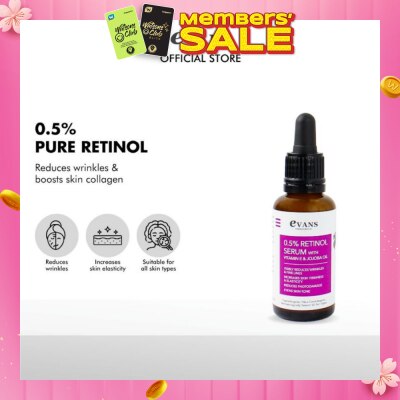 EVANS 0.5% Retinol Serum With Vitamin E & Jojoba Oil (For Anti-Aging, Reduces Wrinkles & Firms Skin) 30ml