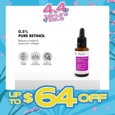 EVANS - 0.5% Retinol Serum With Vitamin E & Jojoba Oil (For Anti-Aging, Reduces Wrinkles & Firms Skin) 30ml