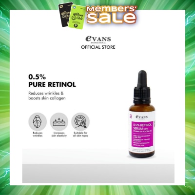 EVANS - 0.5% Retinol Serum With Vitamin E & Jojoba Oil (For Anti-Aging, Reduces Wrinkles & Firms Skin) 30ml