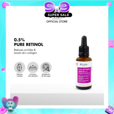EVANS - 0.5% Retinol Serum With Vitamin E & Jojoba Oil (For Anti-Aging, Reduces Wrinkles & Firms Skin) 30ml image