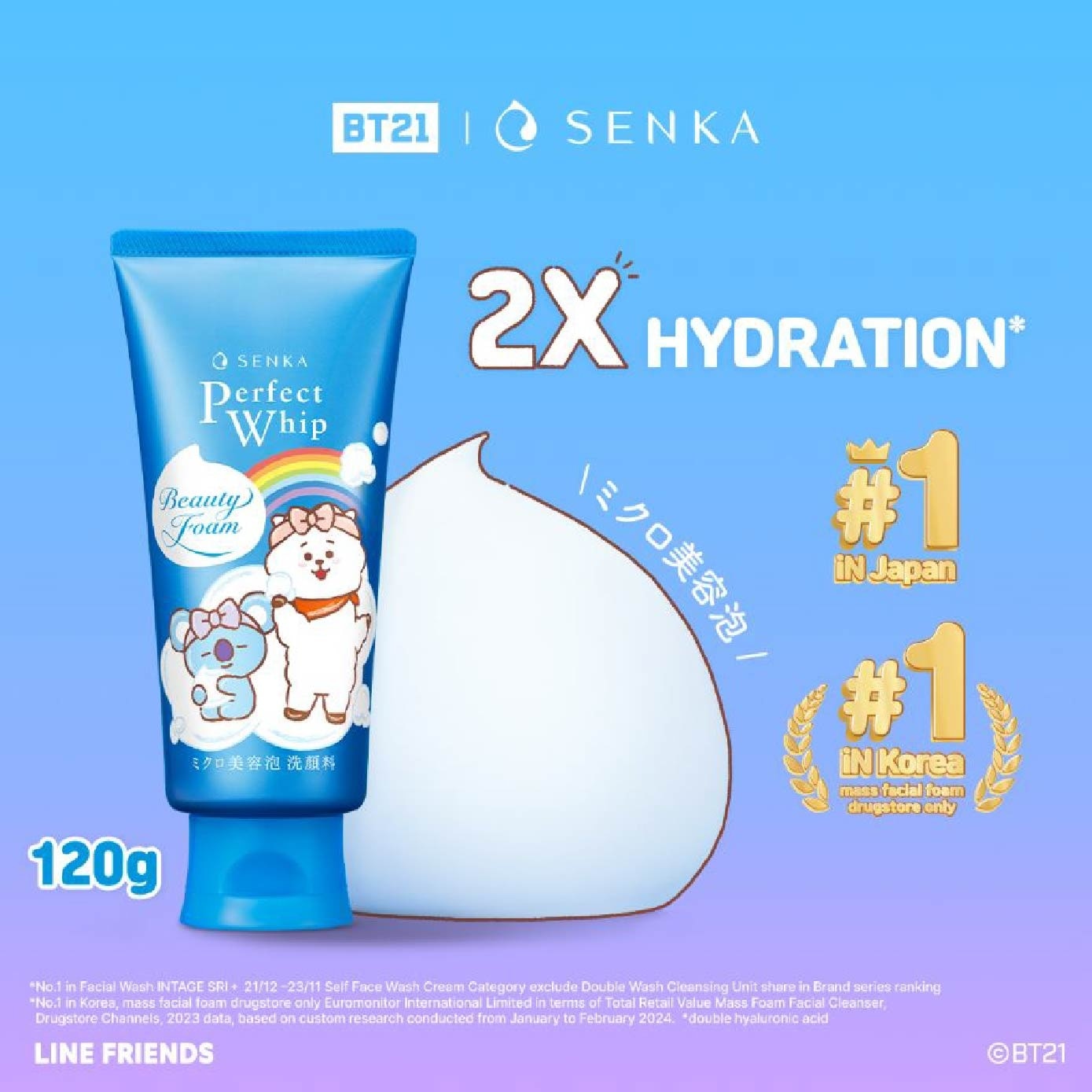 Perfect Whip Beauty Foam Facial Cleanser BT21 Special Edition Pack Set (For All Skin Types, To Clear & Moist Skin) 120g x 3s