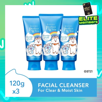 SENKA Perfect Whip Beauty Foam Facial Cleanser BT21 Special Edition Pack Set (For All Skin Types, To Clear & Moist Skin) 120g x 3s