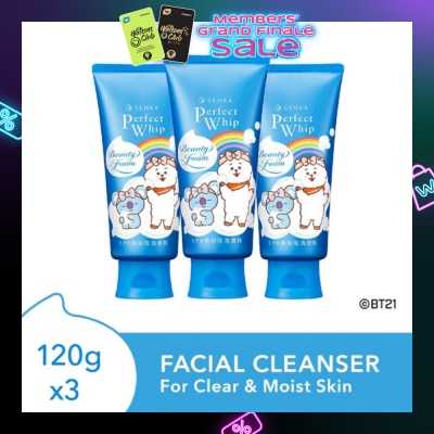 SENKA Perfect Whip Beauty Foam Facial Cleanser BT21 Special Edition Pack Set (For All Skin Types, To Clear & Moist Skin) 120g x 3s