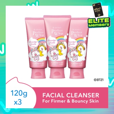 SENKA Perfect Whip Collagen-In Beauty Foam Facial Cleanser BT21 Special Edition Pack Set (For Firmer & Bouncy Skin) 120g x 3s