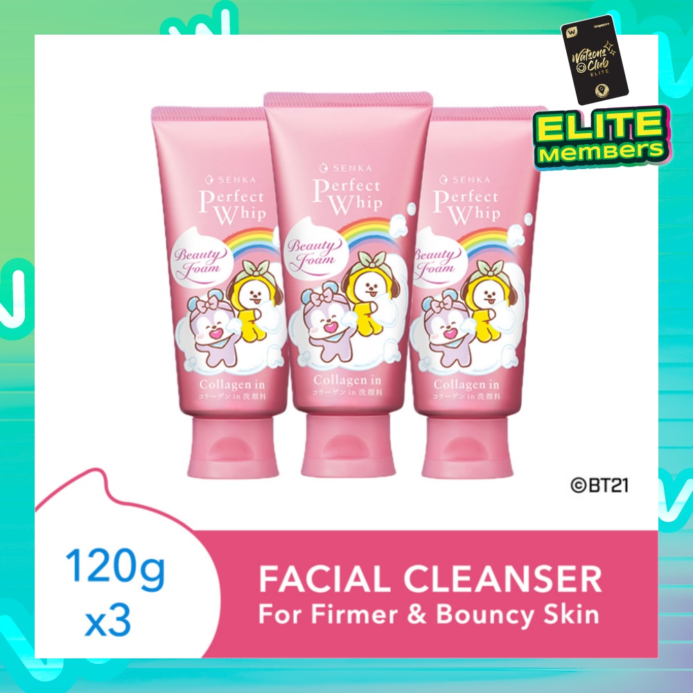 Perfect Whip Collagen-In Beauty Foam Facial Cleanser BT21 Special Edition Pack Set (For Firmer & Bouncy Skin) 120g x 3s