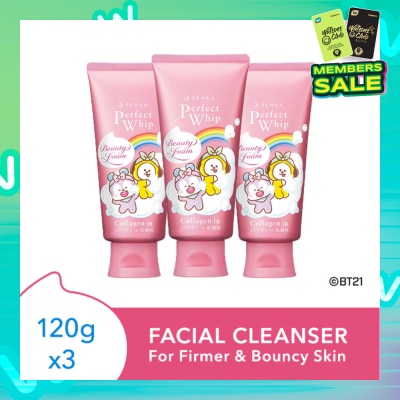 SENKA Perfect Whip Collagen-In Beauty Foam Facial Cleanser BT21 Special Edition Pack Set (For Firmer & Bouncy Skin) 120g x 3s