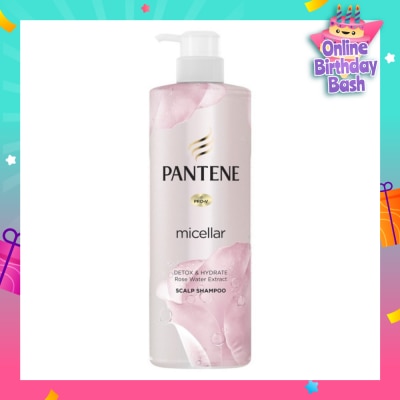 PANTENE Micellar Detox and Hydrate With Rose Water Extract Scalp Shampoo (Protect Hair from Dryness and Dullness) 530ml
