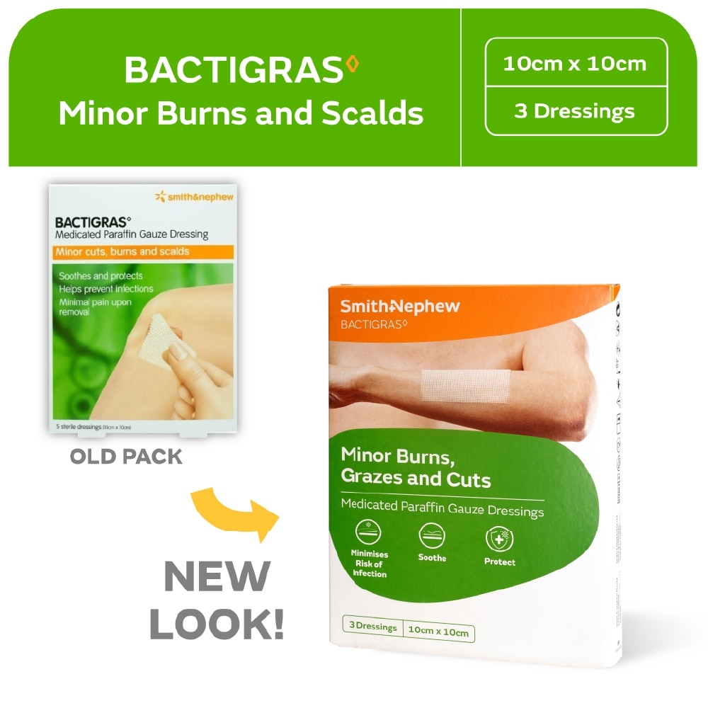Bactigras Minor Burrns, Grazes and Cuts 10cm x 10cm 3s