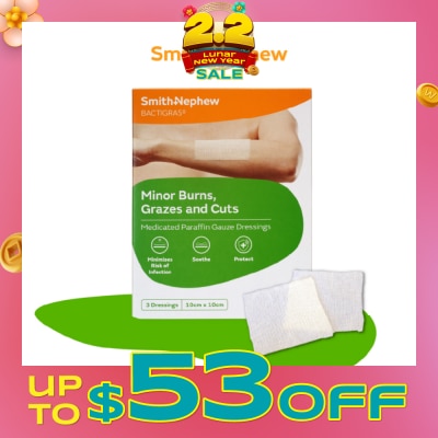 SMITH & NEPHEW Bactigras Minor Burrns, Grazes and Cuts 10cm x 10cm 3s