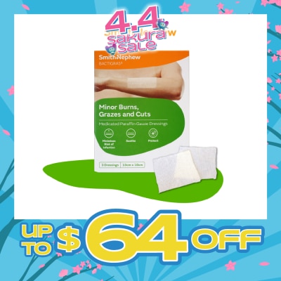 SMITH & NEPHEW - Bactigras Minor Burrns, Grazes and Cuts 10cm x 10cm 3s