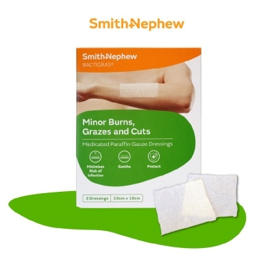SMITH & NEPHEW Bactigras Minor Burrns, Grazes and Cuts 10cm x 10cm 3s