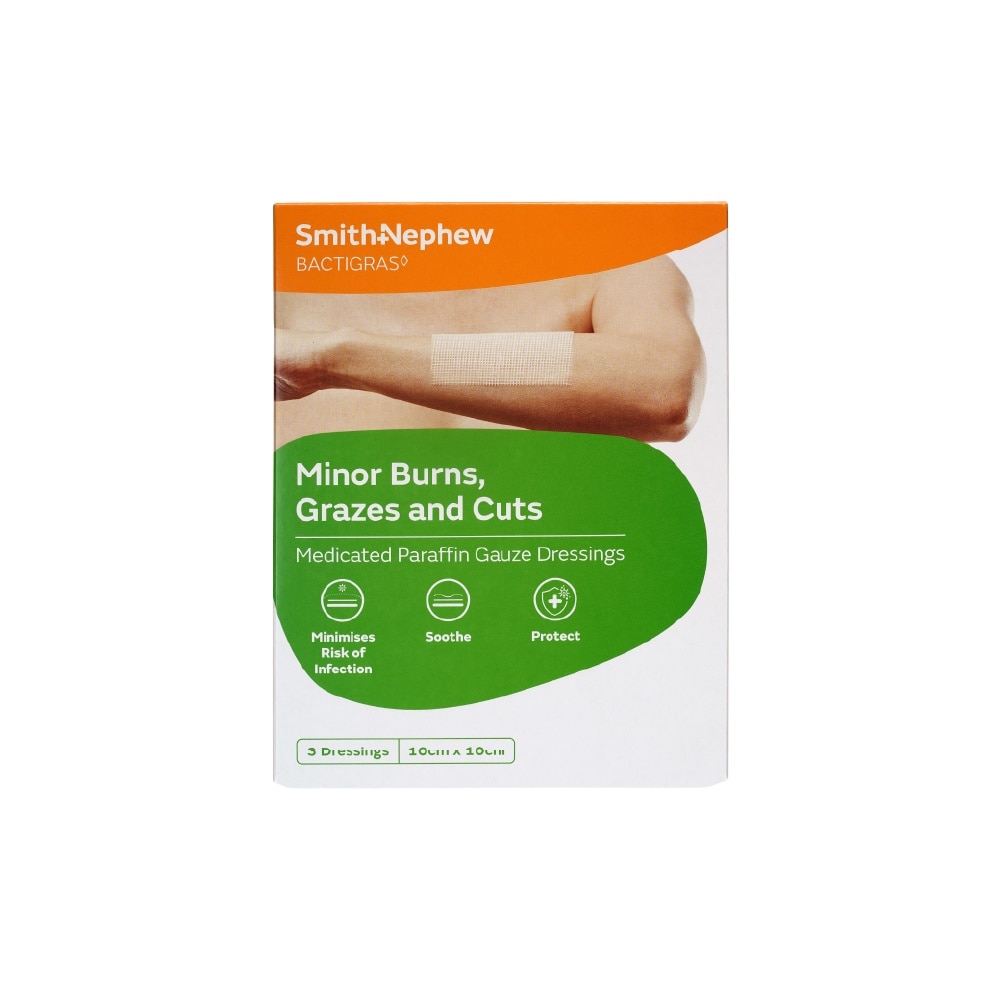 Bactigras Minor Burrns, Grazes and Cuts 10cm x 10cm 3s