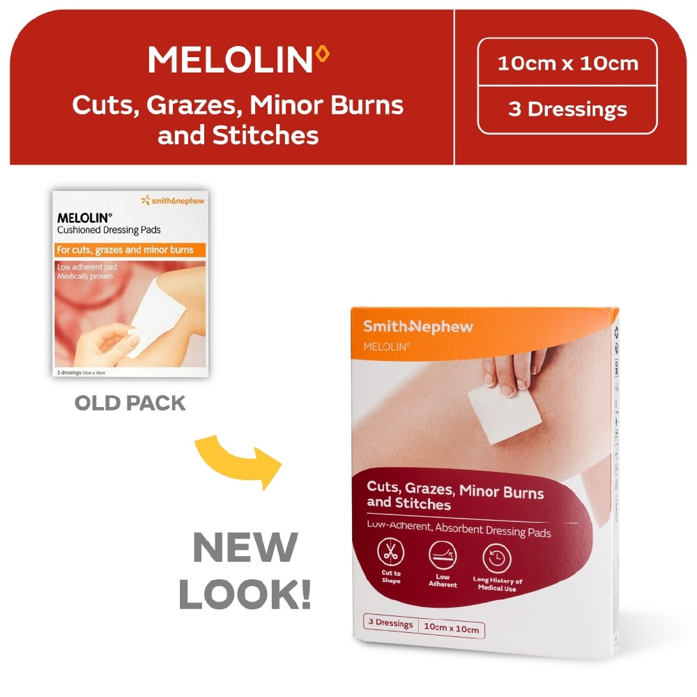 Melolin Cuts, Grazes, Minor Burns and Stitches 10cm x 10cm 3s