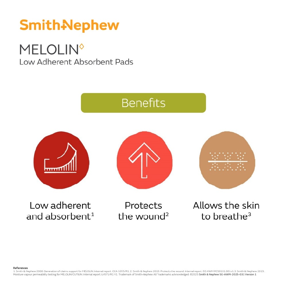 Melolin Cuts, Grazes, Minor Burns and Stitches 10cm x 10cm 3s