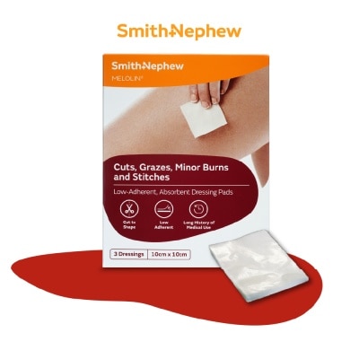 SMITH & NEPHEW Melolin Cuts, Grazes, Minor Burns and Stitches 10cm x 10cm 3s