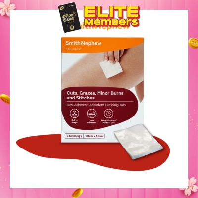 SMITH & NEPHEW Melolin Cuts, Grazes, Minor Burns and Stitches 10cm x 10cm 3s