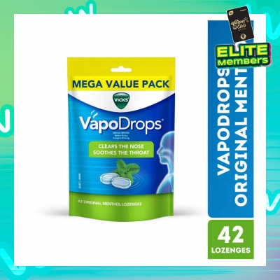 VICKS VapoDrops Original Menthol Lozenges Mega Value Pack (To Clear Nose & Soothes Throat) 42s