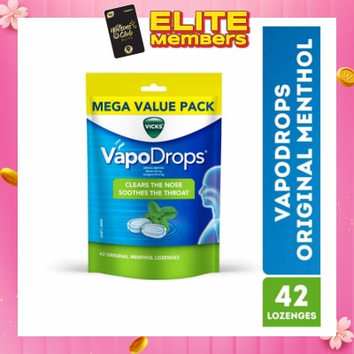 VICKS VapoDrops Original Menthol Lozenges Mega Value Pack (To Clear Nose & Soothes Throat) 42s (Expiry: Oct`2026)