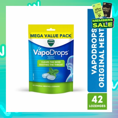 VICKS VapoDrops Original Menthol Lozenges Mega Value Pack (To Clear Nose & Soothes Throat) 42s