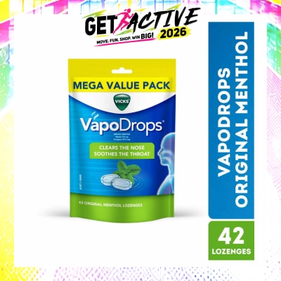 VICKS - VapoDrops Original Menthol Lozenges Mega Value Pack (To Clear Nose & Soothes Throat) 42s (Expiry: Mar`2027) image
