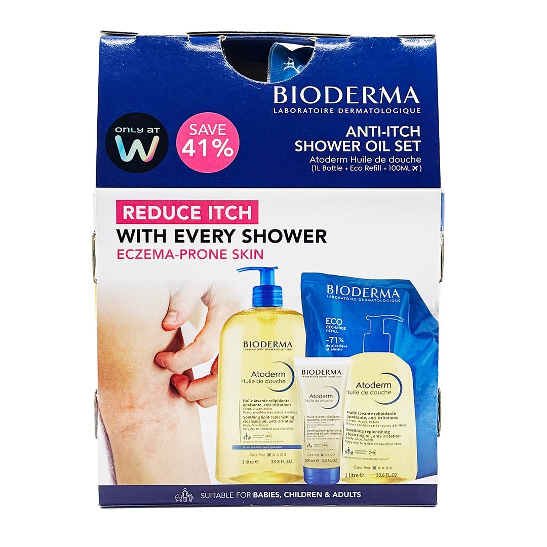 Eczema-Prone Skin Anti-Itch Shower Oil Set (Bottle 1000ml, Eco Refill 1000ml & Travel Size 100ml) 1s