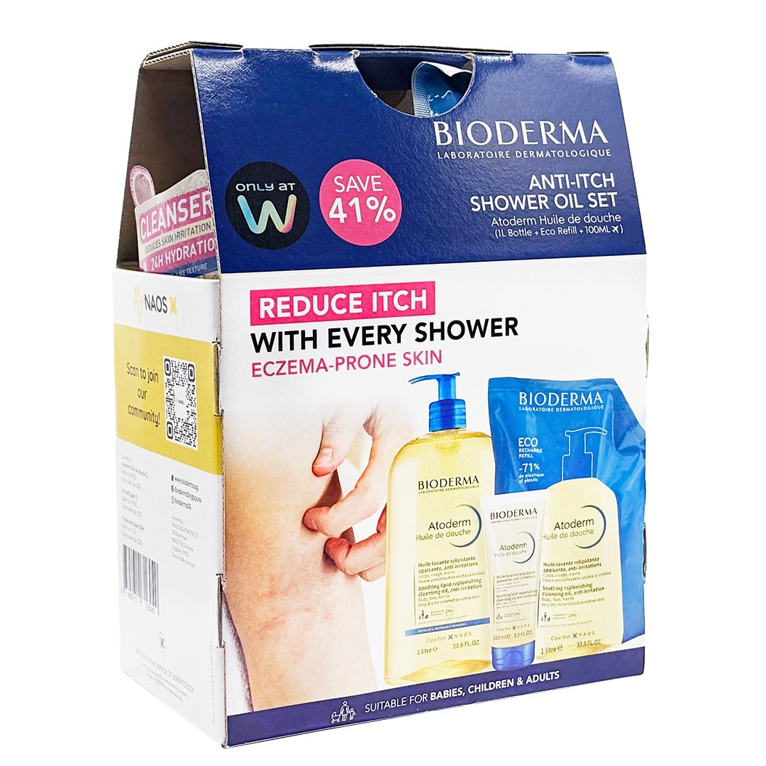 Eczema-Prone Skin Anti-Itch Shower Oil Set (Bottle 1000ml, Eco Refill 1000ml & Travel Size 100ml) 1s