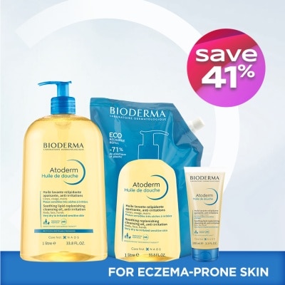 BIODERMA Eczema-Prone Skin Anti-Itch Shower Oil Set (Bottle 1000ml, Eco Refill 1000ml & Travel Size 100ml) 1s