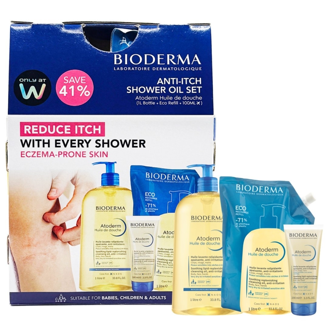 Eczema-Prone Skin Anti-Itch Shower Oil Set (Bottle 1000ml, Eco Refill 1000ml & Travel Size 100ml) 1s