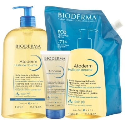 BIODERMA Eczema Prone Skin Anti Itch Shower Oil Set (Bottle 1000ml, Eco Refill 1000ml & Travel Size 100ml) 1s image