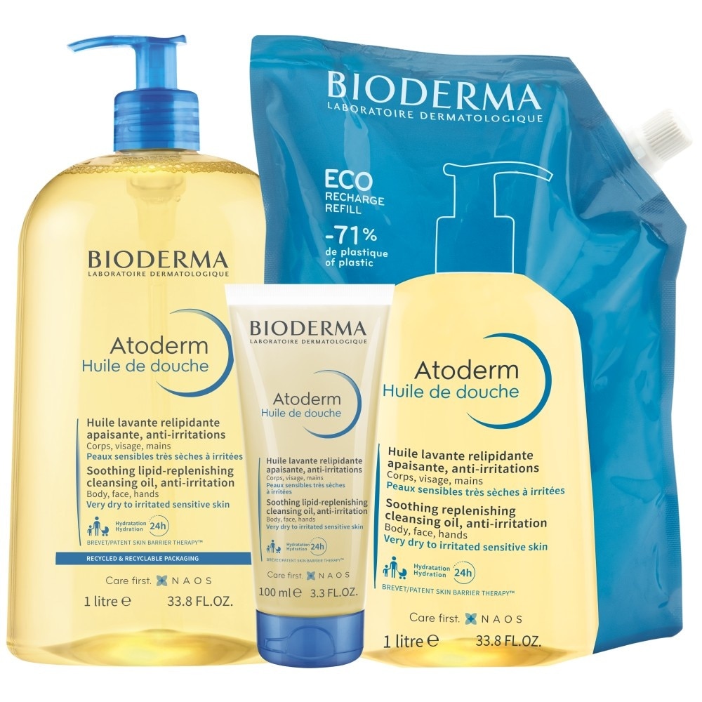 Eczema-Prone Skin Anti-Itch Shower Oil Set (Bottle 1000ml, Eco Refill 1000ml & Travel Size 100ml) 1s