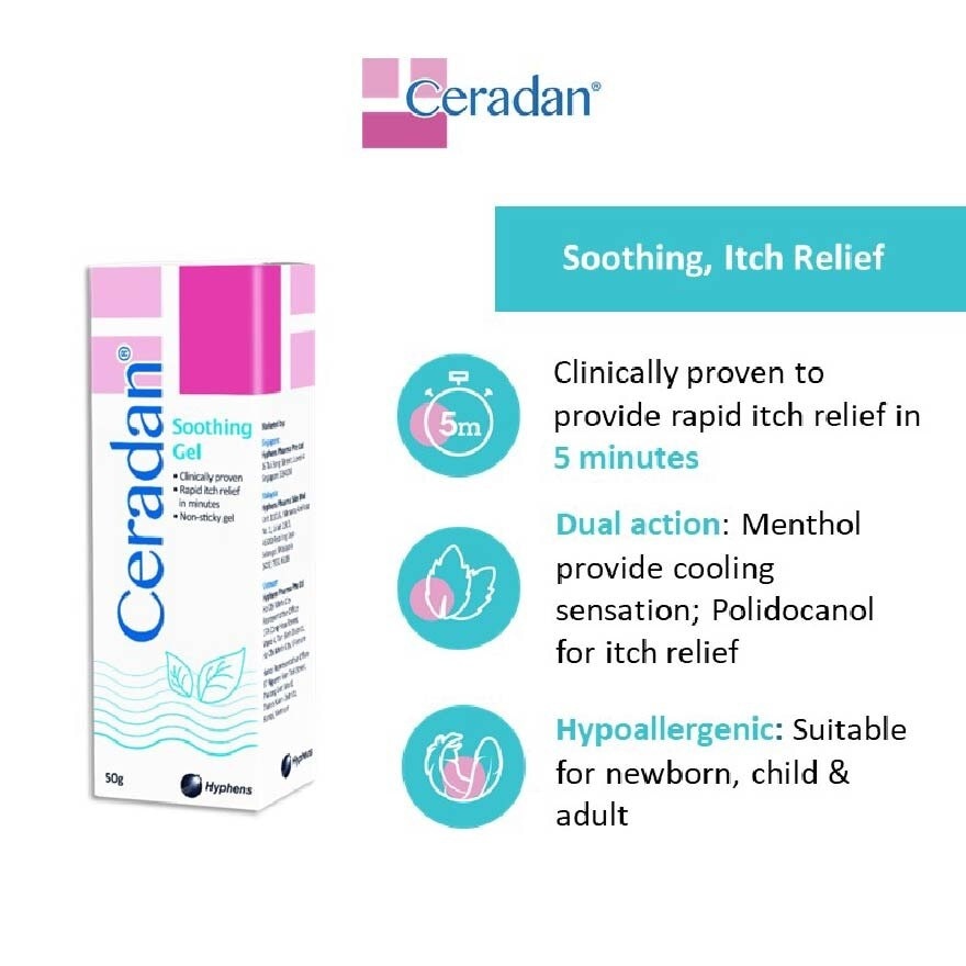 Soothing Gel (Rapid Itch Relief in 5 Mins + Menthol, Polidocanol + For Eczema-prone, Dry & Sensitive Skin) 50g