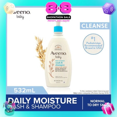 AVEENO BABY - Daily Moisture Wash and Shampoo with Natural Oat Extract (For Normal to Dry Sensitive Skin) 532ml