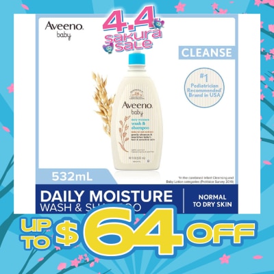 AVEENO BABY - Daily Moisture Wash and Shampoo with Natural Oat Extract (For Normal to Dry Sensitive Skin) 532ml