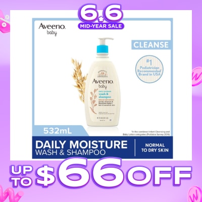 AVEENO BABY - Daily Moisture Wash and Shampoo with Natural Oat Extract (For Normal to Dry Sensitive Skin) 532ml