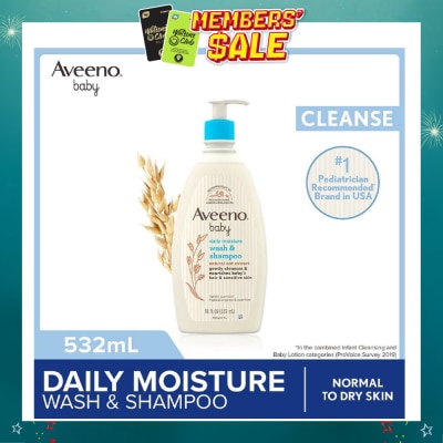 AVEENO BABY - Daily Moisture Wash and Shampoo with Natural Oat Extract (For Normal to Dry Sensitive Skin) 532ml