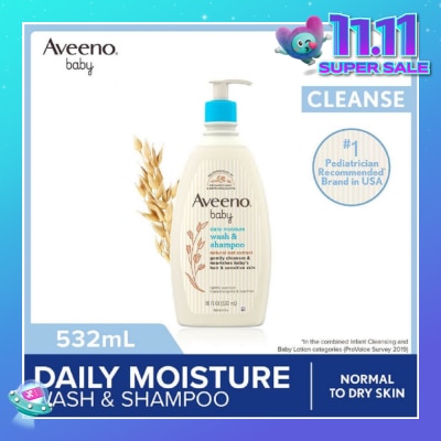 AVEENO BABY Daily Moisture Wash and Shampoo with Natural Oat Extract (For Normal to Dry Sensitive Skin) 532ml