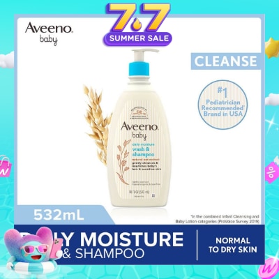 AVEENO BABY - Daily Moisture Wash and Shampoo with Natural Oat Extract (For Normal to Dry Sensitive Skin) 532ml