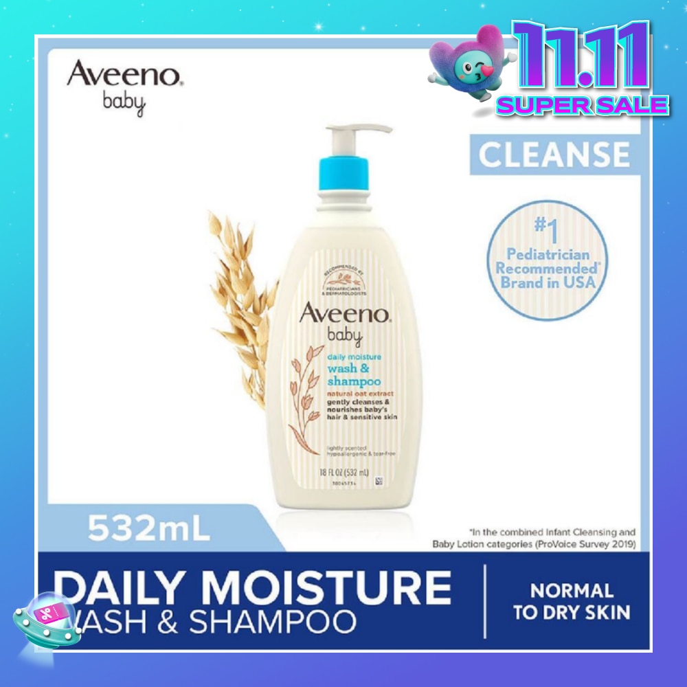 Daily Moisture Wash and Shampoo with Natural Oat Extract (For Normal to Dry Sensitive Skin) 532ml