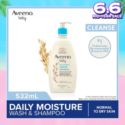 AVEENO BABY Daily Moisture Wash and Shampoo with Natural Oat Extract (For Normal to Dry Sensitive Skin) 532ml