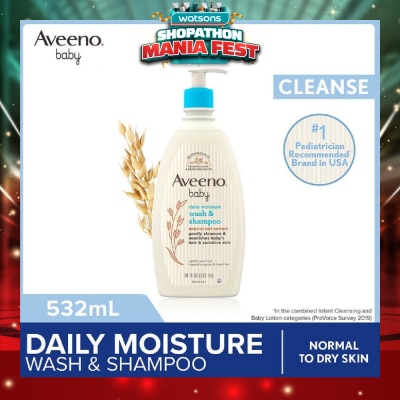 AVEENO BABY - Daily Moisture Wash and Shampoo with Natural Oat Extract (For Normal to Dry Sensitive Skin) 532ml