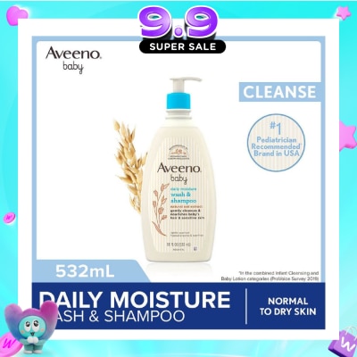 AVEENO BABY - Daily Moisture Wash and Shampoo with Natural Oat Extract (For Normal to Dry Sensitive Skin) 532ml image