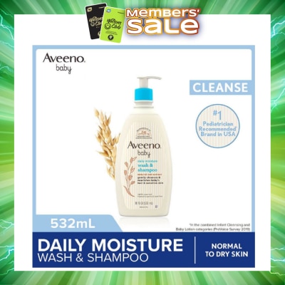 AVEENO BABY - Daily Moisture Wash and Shampoo with Natural Oat Extract (For Normal to Dry Sensitive Skin) 532ml