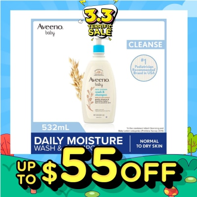 AVEENO BABY Daily Moisture Wash and Shampoo with Natural Oat Extract (For Normal to Dry Sensitive Skin) 532ml