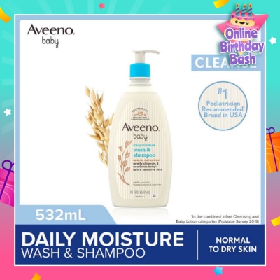 AVEENO BABY Daily Moisture Wash and Shampoo with Natural Oat Extract (For Normal to Dry Sensitive Skin) 532ml
