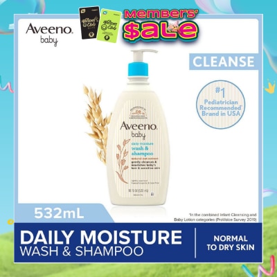 AVEENO BABY - Daily Moisture Wash and Shampoo with Natural Oat Extract (For Normal to Dry Sensitive Skin) 532ml