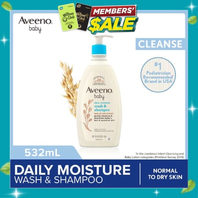 AVEENO BABY Daily Moisture Wash and Shampoo with Natural Oat Extract (For Normal to Dry Sensitive Skin) 532ml image