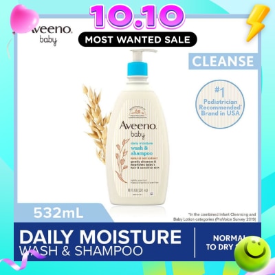 AVEENO BABY Daily Moisture Wash and Shampoo with Natural Oat Extract (For Normal to Dry Sensitive Skin) 532ml image