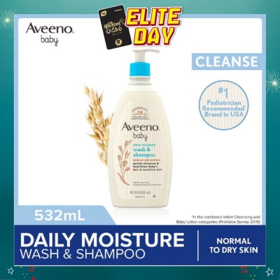 AVEENO BABY - Daily Moisture Wash and Shampoo with Natural Oat Extract (For Normal to Dry Sensitive Skin) 532ml